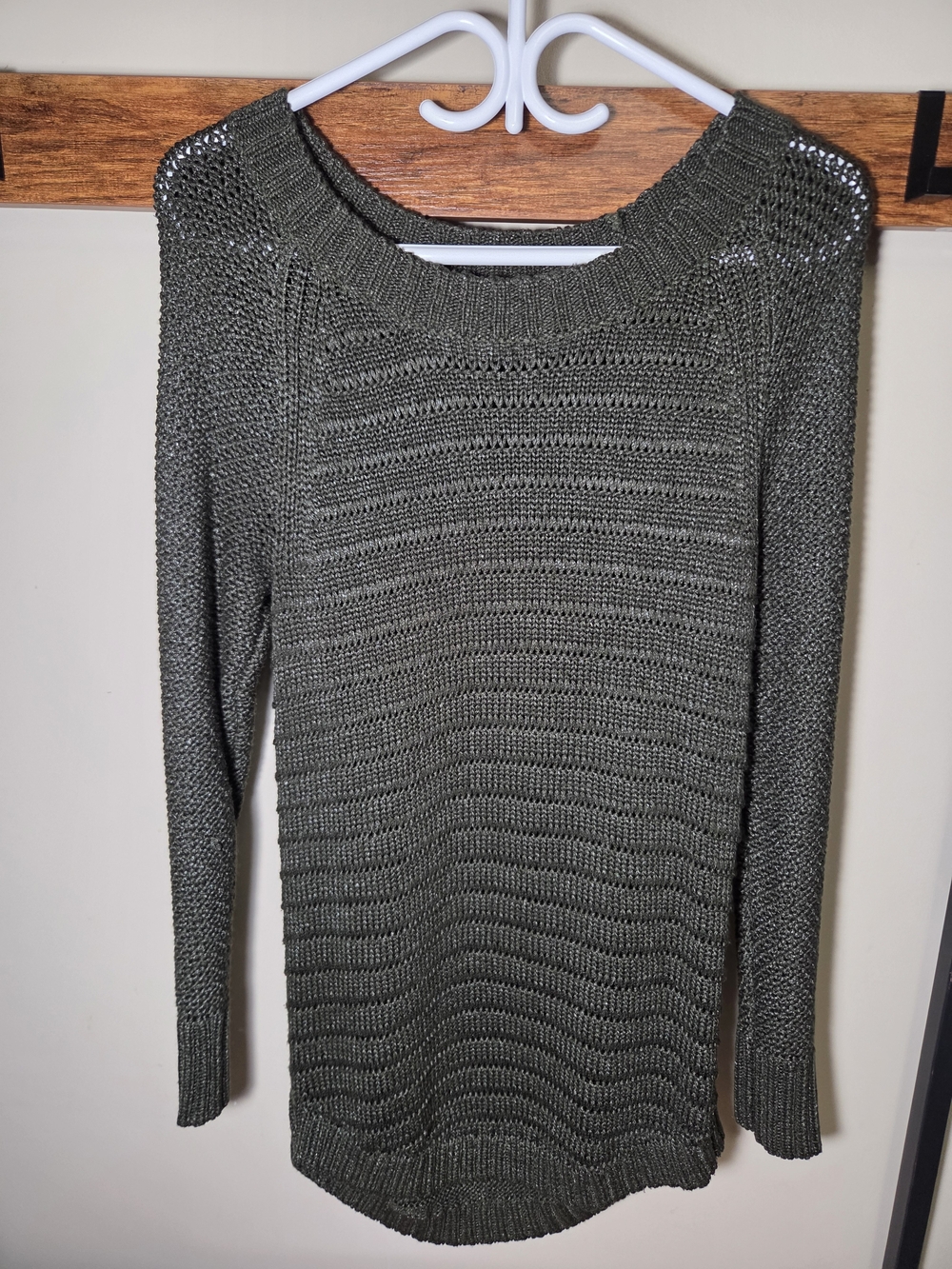 Calvin Klein Jeans Olive Open-Weave Crewneck Sweater